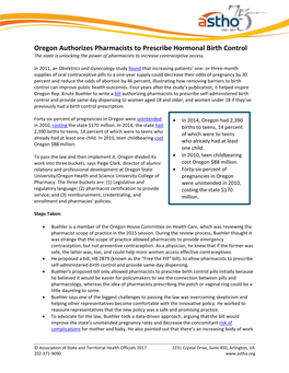 Oregon Authorizes Pharmacists to Prescribe Hormonal Birth Control the State Is Unlocking the Power of Pharmacists to Increase Contraceptive Access