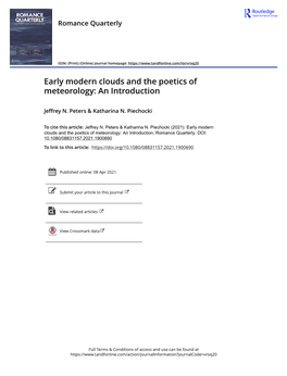 Early Modern Clouds and the Poetics of Meteorology: an Introduction