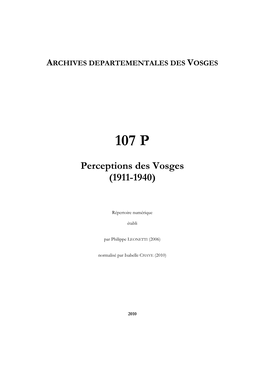 Perceptions Des Vosges (1911-1940)
