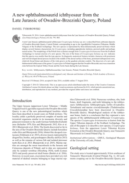 A New Ophthalmosaurid Ichthyosaur from the Late Jurassic of Owadów-Brzezinki Quarry, Poland