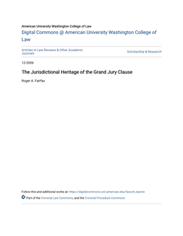 The Jurisdictional Heritage of the Grand Jury Clause