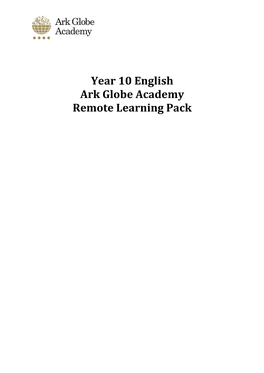 Year 10 English Ark Globe Academy Remote Learning Pack