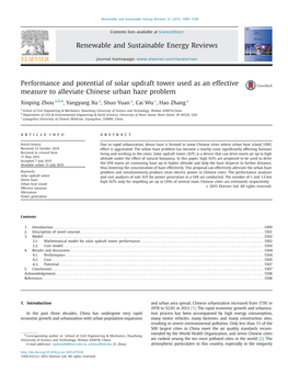 Performance and Potential of Solar Updraft Tower Used As an Effective Measure to Alleviate Chinese Urban Haze Problem