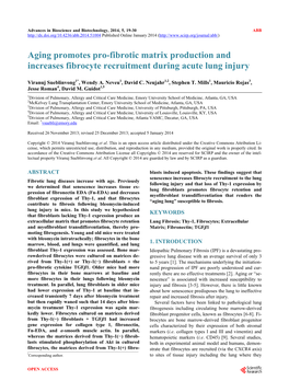 Aging Promotes Pro-Fibrotic Matrix Production and Increases Fibrocyte Recruitment During Acute Lung Injury