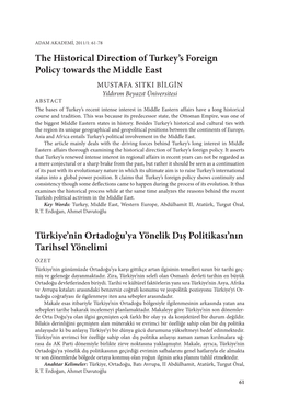 The Historical Direction of Turkey's Foreign Policy Towards the Middle