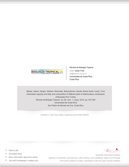 Redalyc.Antioxidant Capacity and Fatty Acid Composition of Different Parts Of