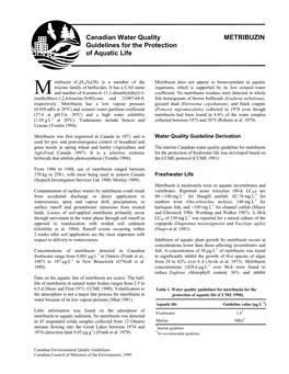 Canadian Water Quality Guidelines for the Protection of Aquatic Life Photosynthesis (Richardson Et Al