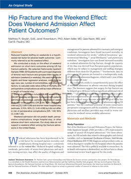 Hip Fracture and the Weekend Effect: Does Weekend Admission Affect Patient Outcomes?