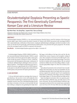 Oculodentodigital Dysplasia Presenting As Spastic Paraparesis: the First Genetically Confirmed Korean Case and a Literature Review