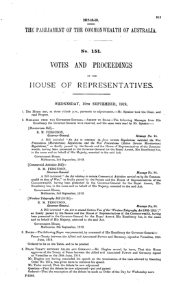 Votes and Proceedings House of Representatives