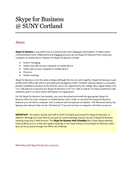 Skype for Business @ SUNY Cortland
