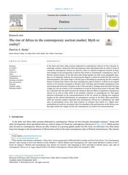 The Rise of Africa in the Contemporary Auction Market: Myth Or Reality? T Patricia A