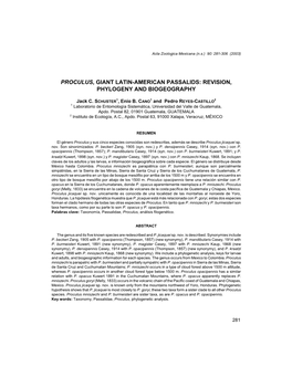 Proculus, Giant Latin-American Passalids: Revision, Phylogeny and Biogeography