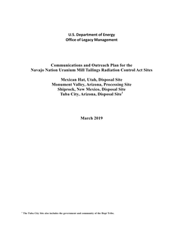 Communications and Outreach Plan for the Navajo Nation Uranium Mill Tailings Radiation Control Act Sites