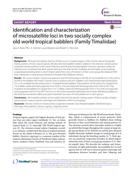 Identification and Characterization of Microsatellite Loci in Two Socially Complex Old World Tropical Babblers (Family Timaliidae) Sara A