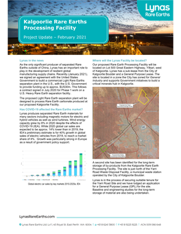 Kalgoorlie Rare Earths Processing Facility – Project Update