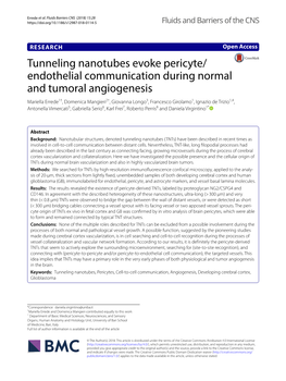 Tunneling Nanotubes Evoke Pericyte/Endothelial Communication