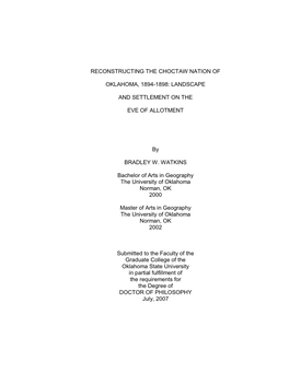 I RECONSTRUCTING the CHOCTAW NATION of OKLAHOMA, 1894-1898