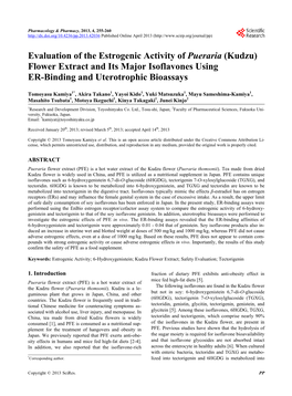 Evaluation of the Estrogenic Activity of Pueraria (Kudzu) Flower Extract and Its Major Isoflavones Using ER-Binding and Uterotrophic Bioassays