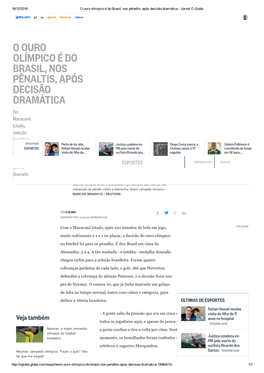 O Ouro Olímpico É Do Brasil, Nos Pênaltis, Após Decisão Dramática ­ Jornal O Globo