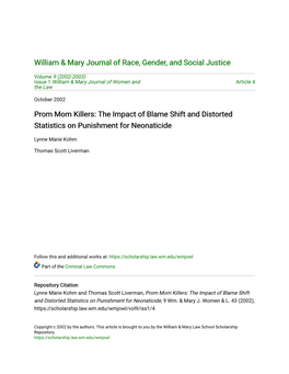 Prom Mom Killers: the Impact of Blame Shift and Distorted Statistics on Punishment for Neonaticide