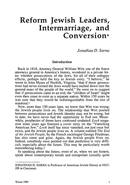 Reform Jewish Leaders, Intermarriage, and Conversion*