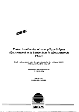 Restructuration Des Réseaux Piézométriques Départemental Et De Bassin Dans Le Département De L'eure