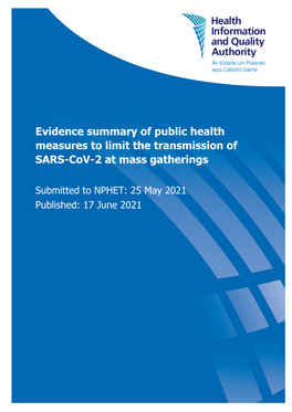 Evidence Summary of Public Health Measures to Limit the Transmission of SARS-Cov-2 at Mass Gatherings
