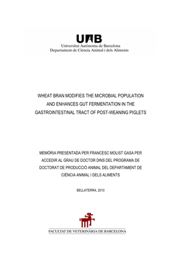 Wheat Bran Modifies the Microbial Population and Enhances Gut Fermentation in the Gastrointestinal Tract of Post-Weaning Piglets