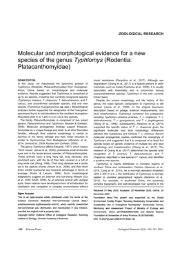 Molecular and Morphological Evidence for a New Species of the Genus Typhlomys (Rodentia: Platacanthomyidae)