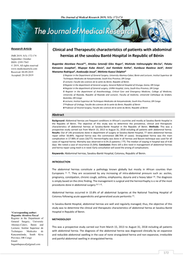 Clinical and Therapeutic Characteristics of Patients with Abdominal Hernias at the Savalou Banté Hospital in Republic of Bénin