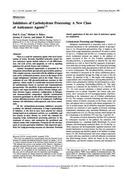 Inhibitors of Carbohydrate Processing: a New Class of Anticancer Agents1’2