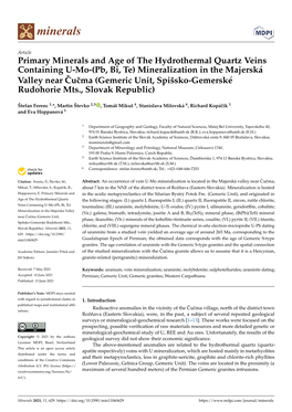 Pb, Bi, Te) Mineralization in the Majerská Valley Near Cuˇcma(Gemericˇ Unit, Spišsko-Gemerské Rudohorie Mts., Slovak Republic