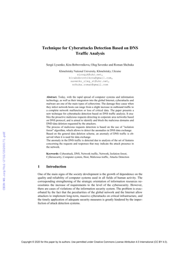 Technique for Cyberattacks Detection Based on DNS Traffic Analysis