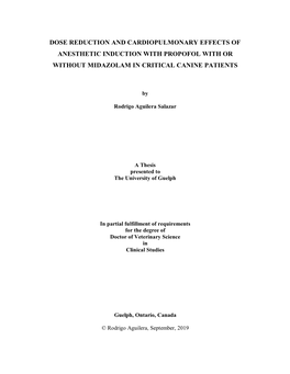 Dose Reduction and Cardiopulmonary Effects of Anesthetic Induction with Propofol with Or Without Midazolam in Critical Canine Patients