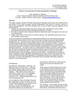 Jordan's Commercial Oil Shale Exploitation Strategy