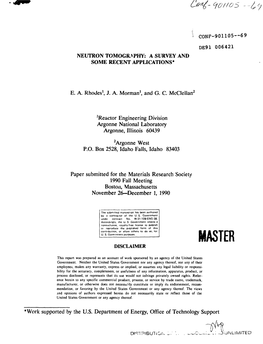 Neutron Tomography: a Survey and Some Recent Applications*