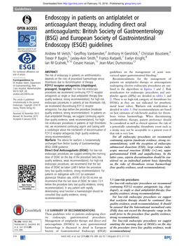 Endoscopy in Patients on Antiplatelet Or Anticoagulant Therapy, Including Direct Oral Anticoagulants