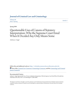 Questionable Uses of Canons of Statutory Interpretation: Why the Supreme Court Erred When It Decided Any Only Means Some Anthony L