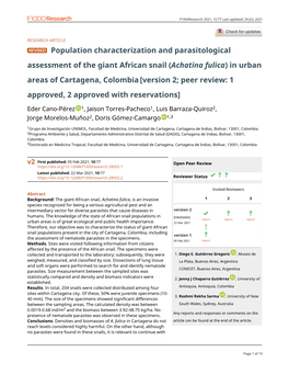 Assessment of the Giant African Snail (Achatina Fulica) in Urban Areas of Cartagena, Colombia [Version 2; Peer Review: 1 Approved, 2 Approved with Reservations]