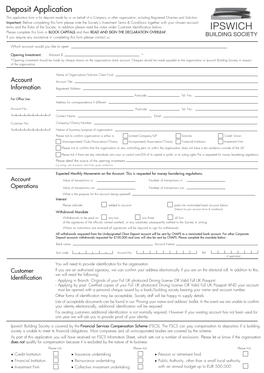 Deposit Application This Application Form Is for Deposits Made by Or on Behalf of a Company Or Other Organisation, Including Registered Charities and Solicitors