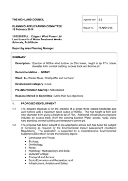 PLN 01514 Coigach Wind Power Ltd Land to North of Water Treatment