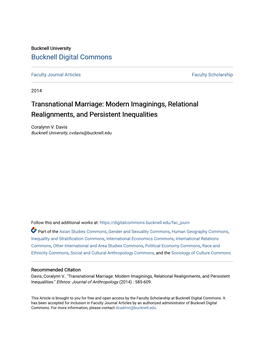 Transnational Marriage: Modern Imaginings, Relational Realignments, and Persistent Inequalities