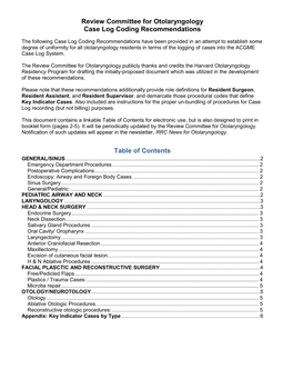 Review Committee for Otolaryngology Case Log Coding Recommendations