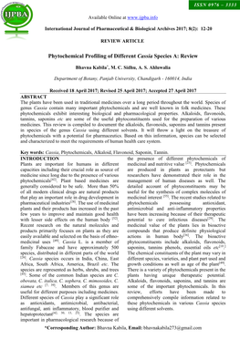 Phytochemical Profiling of Different Cassia Species A: Review