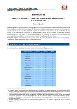 Unidad De Conflictos Sociales Reporte De Conflictos Sociales