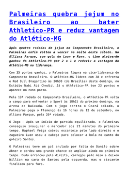 Palmeiras Quebra Jejum No Brasileiro Ao Bater Athletico-PR E Reduz Vantagem Do Atlético-MG