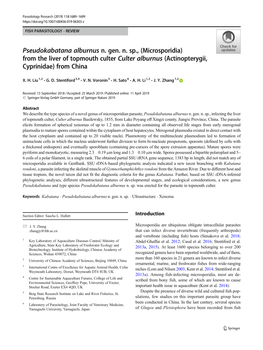 Pseudokabatana Alburnus N. Gen. N. Sp., (Microsporidia) from the Liver of Topmouth Culter Culter Alburnus (Actinopterygii, Cyprinidae) from China