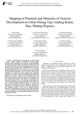 Mapping of Potential and Obstacles of Tourism Development in Coban Parang Tejo, Gading Kulon, Dau, Malang Regency