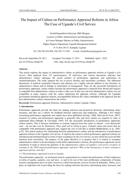 The Impact of Culture on Performance Appraisal Reforms in Africa: the Case of Uganda’S Civil Service